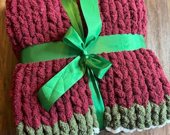 Christmas Chunky Knit Blanket, Throw Blanket, Hand Knit Blanket