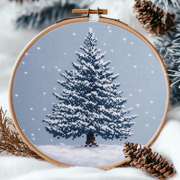 Winter Tree Cross Stitch Pattern – Easy Christmas Tree PDF Download