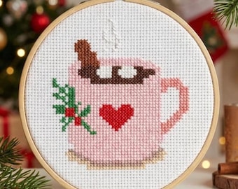 Christmas Cocoa Cross Stitch Pattern, Small Easy Winter PDF Download