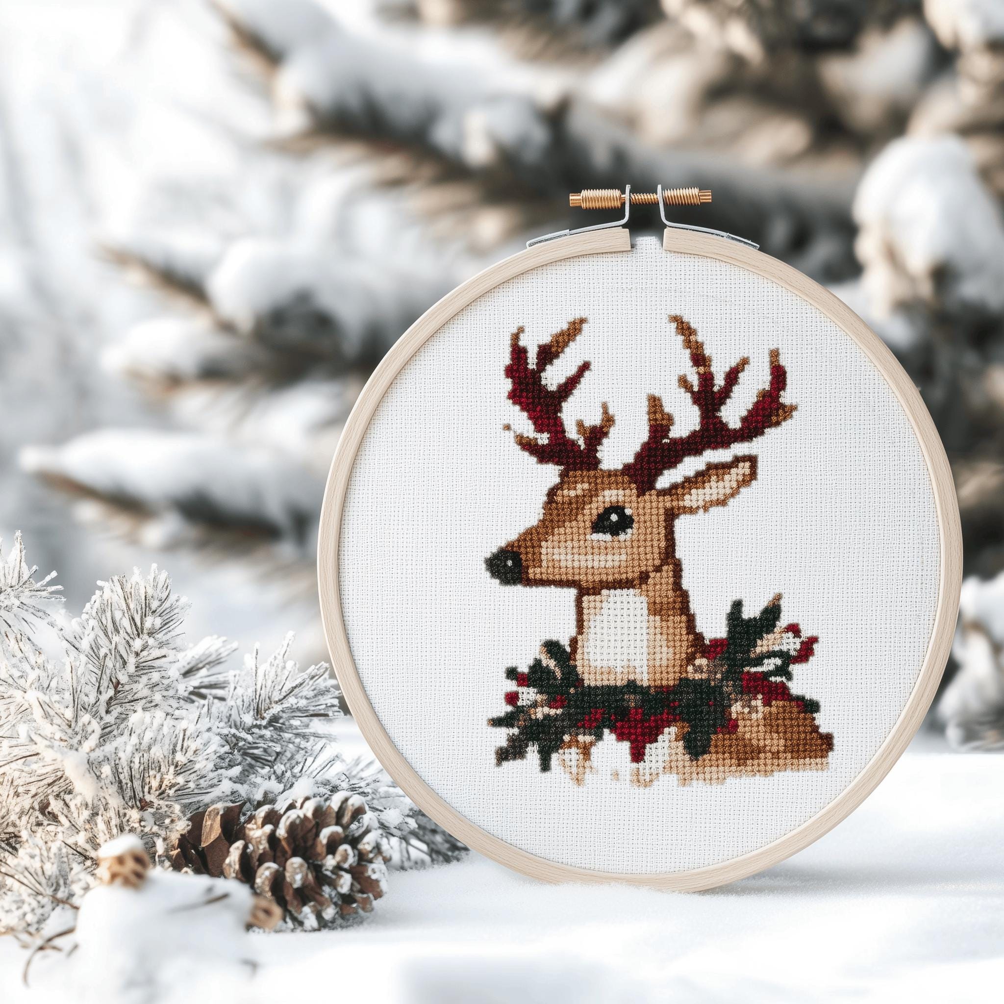 Christmas Deer Cross Stitch PDF Pattern, Small and Easy Reindeer - Etsy