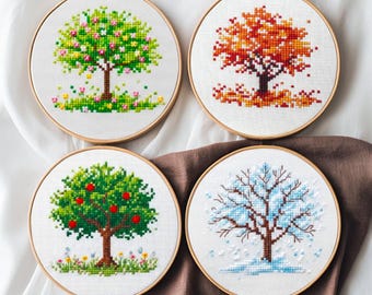 Four Seasons Tree Cross Stitch Bundle – Easy PDF Patterns