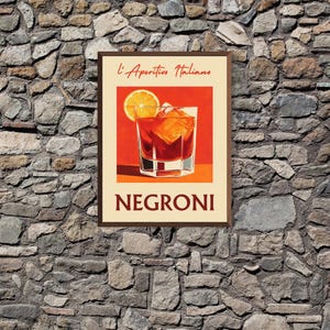 Negroni Retro Cocktail Print, Vintage Bar Wall Art, Negroni Cocktail Art, Vintage Negroni Poster, Retro Cocktail Art Print, Vintage Bar Art