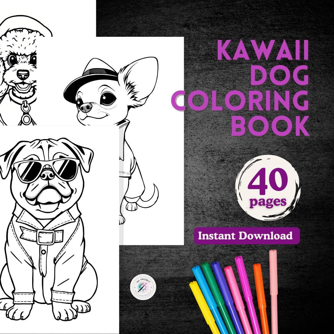 40 Page Kawaii Dog Coloring Book | Pug, Poodle, Chihuahua (PDF Download ...