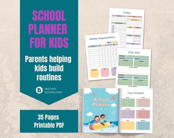 Kids Printable School Planner | 35 Page Student Organizer PDF | Homework & Study Tracker