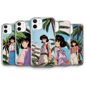 Anime Girl Phone Case Palm Trees Cute Girly Cartoon Cover for iPhone 16, 15, 14, 13, 12, 11, Samsung S24, S23FE, S22, A15, A54, Pixel 9