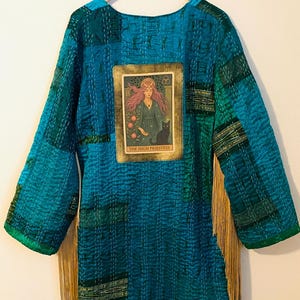 Spolverino Kantha in seta patchwork dell'Alta Sacerdotessa – Giacca dei Tarocchi della Dea Mistica S/M/L