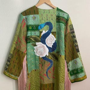 Kimono largo de seda de serpiente estilo diosa, talla S/M