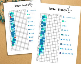 Water Tracker Yearly - Printable Hydration Log | Daily & Yearly Planner Page | A3, A4, A5 Sizes