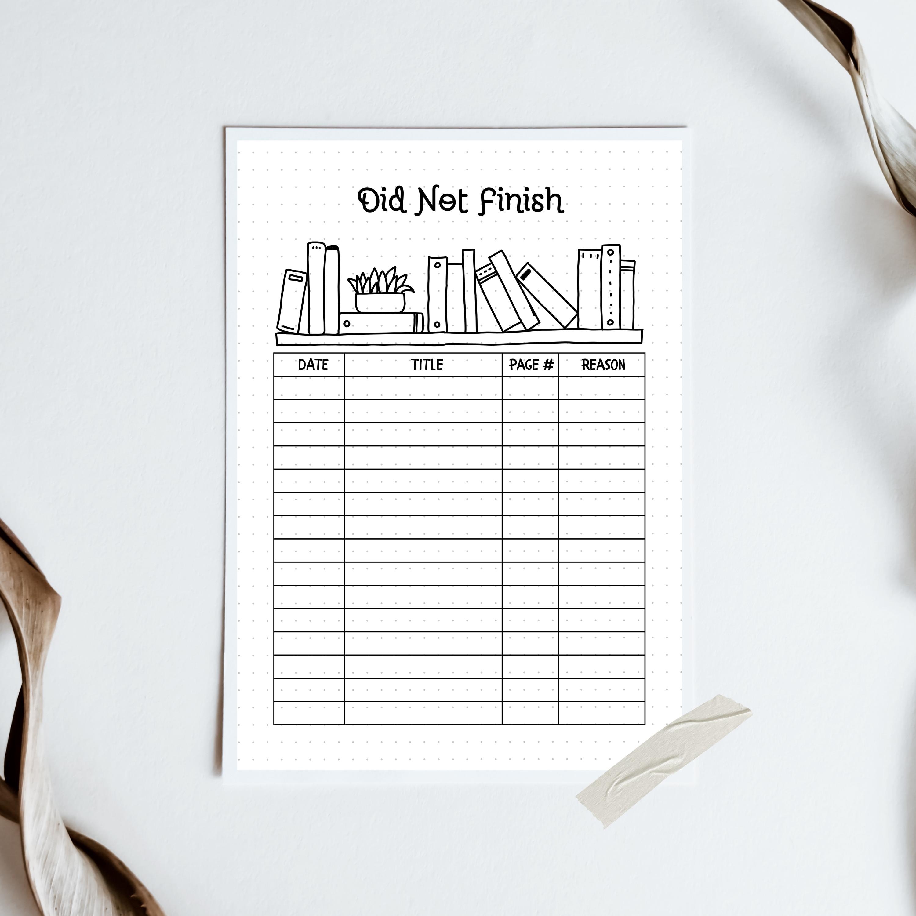 DNF Reading Tracker | Printable Book Log (A3, A4, A5 Sizes) - Etsy