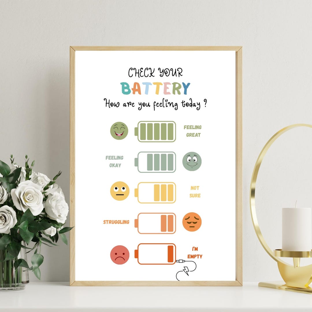 Check Your Battery - Mental Health Check-in Poster for Self-reflection ...