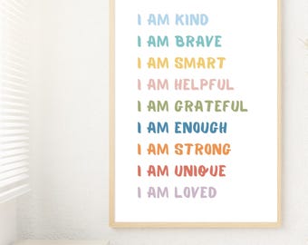 I am Affirmationen Poster: Kids Wachstumsmentalität Klassenzimmer Dekor (Digitaler Download)