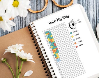 Daily Mood Tracker – Printable Journal Page, Year in Pixels (JPG File)