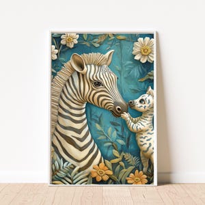 Zebra Family Art Print | Nursery Wall Decor | Wildlife Animal Print | Jungle Safari Theme | Digital Download | Kids Room Wall Art