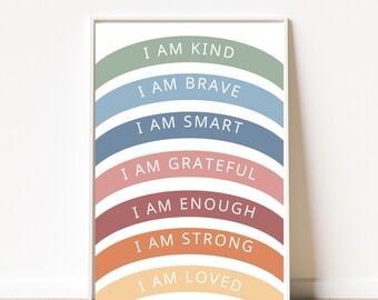 Rainbow Affirmations Wall Art | Motivational Printable | Positive Quotes for Kids | Digital Download