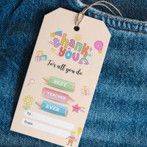 Teacher Appreciation Gift Tags: Printable Thank You Notes (Instant Download)