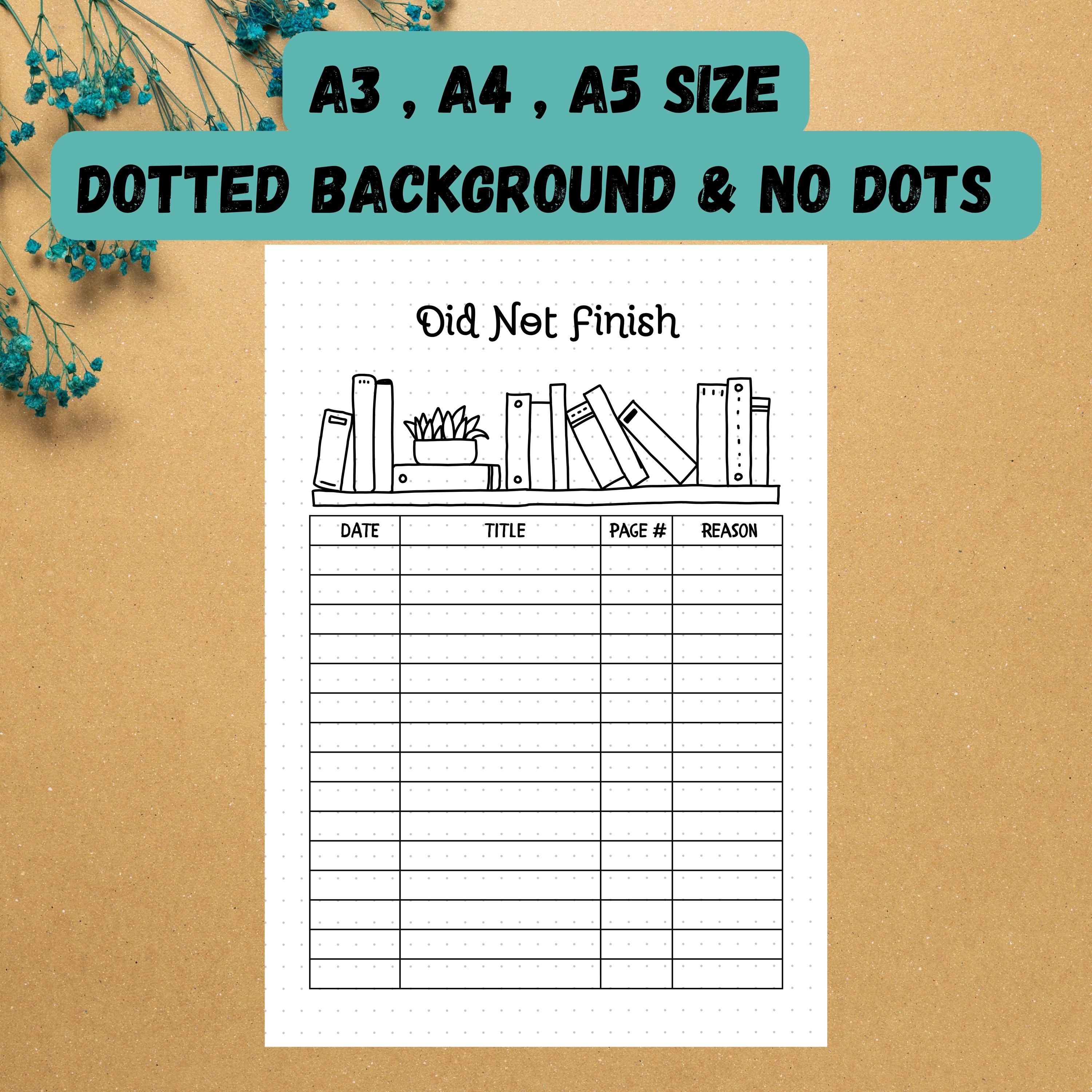 DNF Reading Tracker | Printable Book Log (A3, A4, A5 Sizes) - Etsy