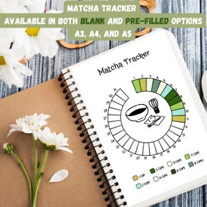 Rastreador de Matcha Imprimible / Tamaños A3, A5 y Carta (EE. UU.) / Rastreador de Consumo de Té Matcha / Linda Página de Diario de Matcha / Descarga Instantánea