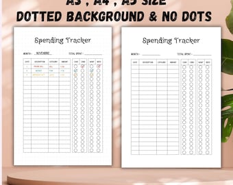 Spending Tracker Printable – Monthly Expense Log (A3, A5, Standard PDF)