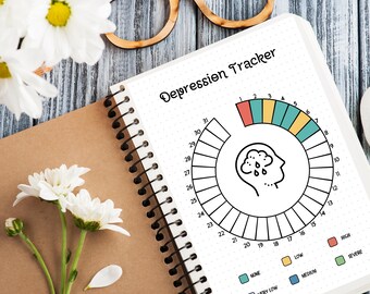 Depression Tracker, Monthly Mood Log, Wellness Planner (Printable PDF)