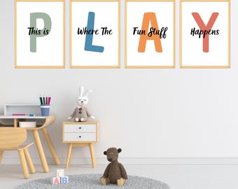 Playroom Prints Set: Fun Stuff, Let's Play Wall Art (Digital Download)