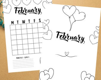 Title Page - February Calendar Printable, Journal Page & Cover for Organizing Your Month - Instant Download, DIY Planner Insert