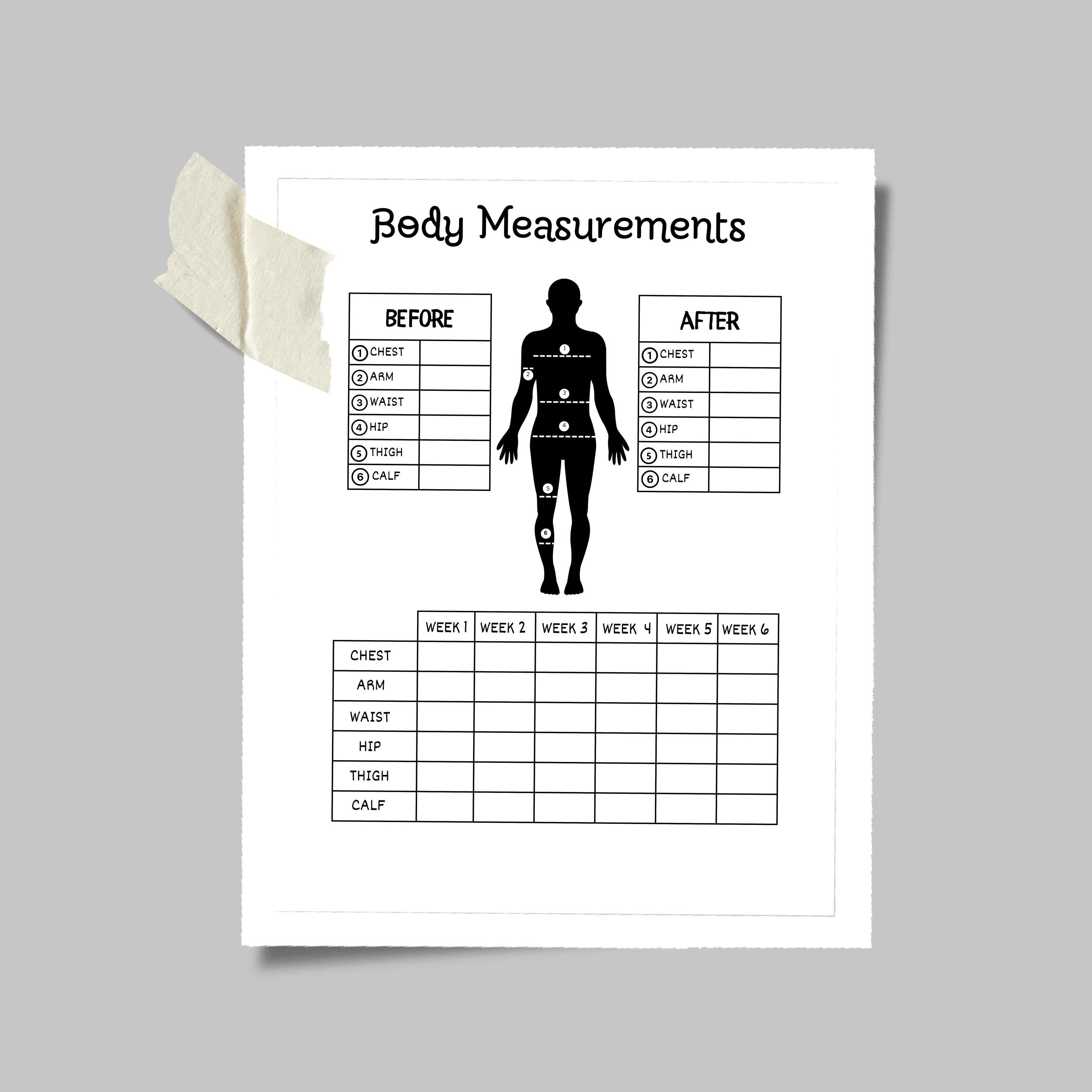 Body Measurements Tracker - PRINTABLE Journal Page | Dotted & Non ...