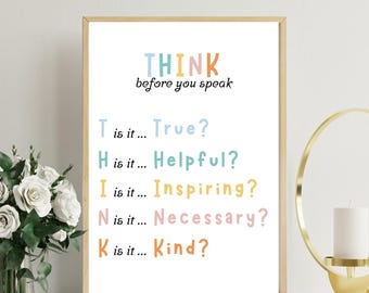 THINK Bevor du sprichst Poster: Boho Klassenzimmer Deko (Digitaler Download)