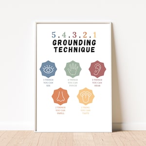 54321 Grounding Technique Poster , For Anxiety Management School Counselor Office Classroom Decor Coping Skill Wall Art Mental Health