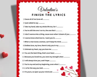 Valentine's Finish The Lyrics Game: Love Song Quiz (Printable)