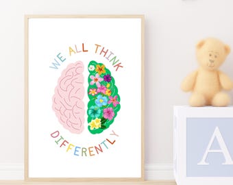 Neurodiversity Brain Art Print: Therapist Office Decor (Digital Download)