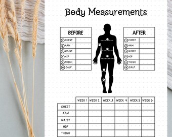 Körpermaße Tracker - DRUCKBARE Journal Seite | Gepunktete und nicht gepunktete Versionen | Fitness-Tracker | Gesundheitsplaner | Trainings-Tagebuch