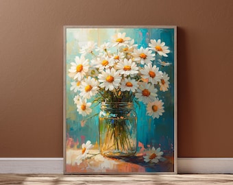 Impressão minimalista de flores brancas: arte de parede botânica moderna (download digital)