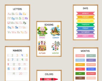 Impressions d'école à la maison – 15 affiches de chambre d'enfant Montessori, décoration bohème (téléchargement numérique)