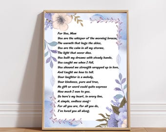 Muttertag Gedicht Print: Floral Wand Kunst Geschenk (Digitaler Download)