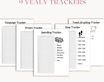 Yearly Trackers Bundle - PRINTABLE Journal Pages - Digital Planner Pages - A5 & A4 Size