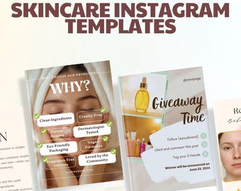 Skincare Instagram Templates: 50 Feed & 20 Story Designs - Canva Editable