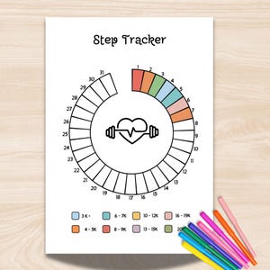 Step Tracker Printable | Monthly Fitness & Health Goal Planner | Track Your Steps Daily | Digital Download Journal Page