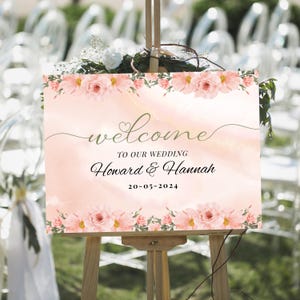 Plantilla de cartel de bienvenida de boda personalizada / Cartel de boda elegante y editable / Plantilla Canva para bodas, recepciones y despedidas de soltera / Descarga instantánea