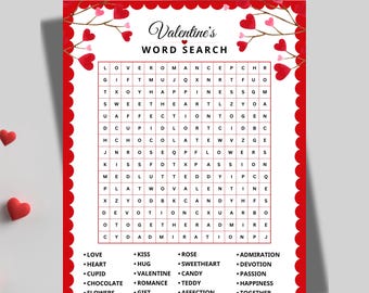 Valentine's Day Word Search Game: Fun Printable Party Game (PDF)