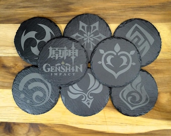 "Gravierter Schieferuntersetzer: ""Genshin Auswirkungen"" Fan Art, Gamer Geschenk."