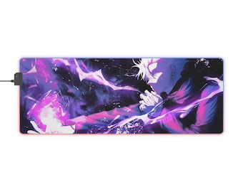Gojo Satoru LED Gaming Mouse Pad, Jujutsu Kaisen Fan Gift Desk Accessory, Cool Illuminated Mousepad, Anime Merch, Custom PC Gaming Mat