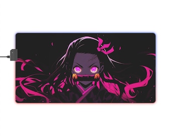 Anime Nezuko LED Gaming Mouse Pad - Demon Slayer Desk Mat, Custom Gaming Accessories, Cool Anime Merchandise, RGB Mousepad Gift, Gaming Room