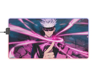 Anime LED Gaming Mouse Pad, Gojo Satoru Jujutsu Kaisen, Custom Mousepad, Gamer Gift, Desk Accessories, RGB Mouse Mat