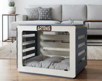 Modern Wooden Dog House with Door: Pet Bed