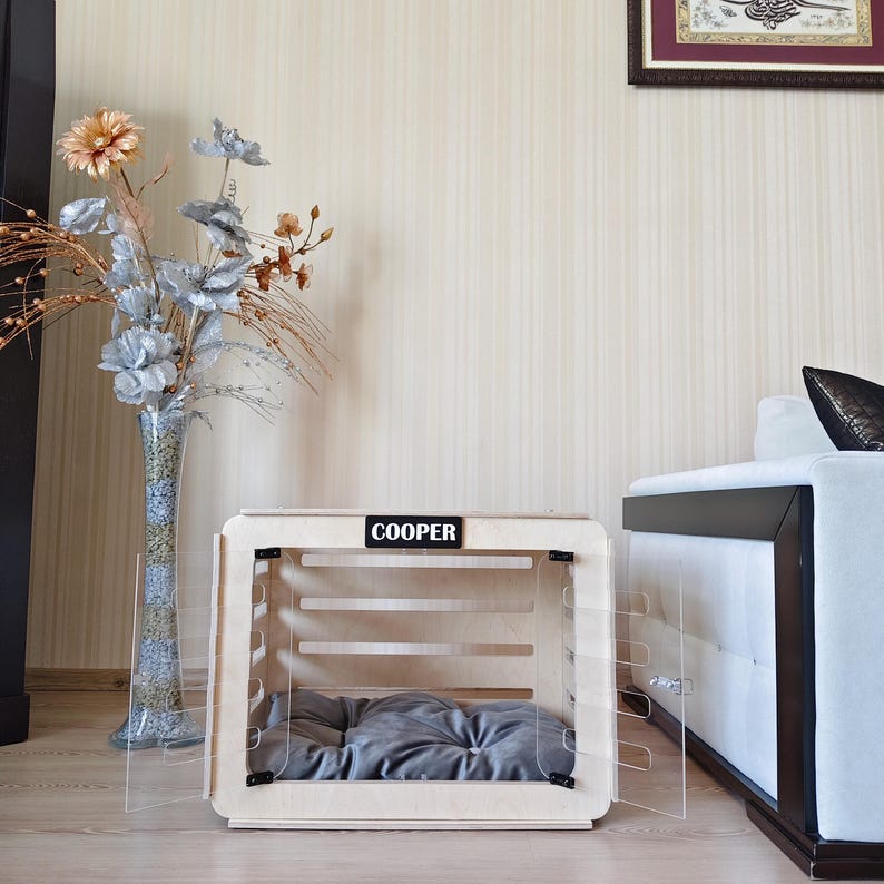 Wooden Dog House for Large Dogs – Handmade Indoor Dog Crate Furniture image 9