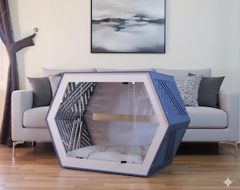 Modern Birch Plywood Dog House: Indoor Pet Crate with Cushion