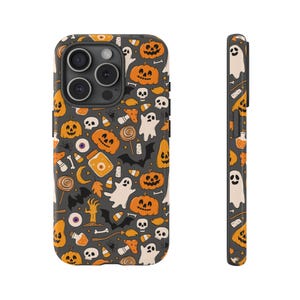 Halloween Pattern Phone Case for iPhone 15 14 13 Pro Max Samsung S24 S23, Pumpkin Ghost Phone Case, Spooky Season Theme Protective Cover