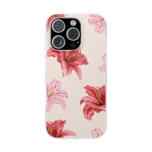 Pink Tiger Lily Phone Case for iPhone 15 14 13 Pro Max Samsung S24 S23, Floral Pattern Phone Case, Flower Theme Protective Cover