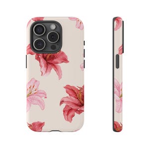 Pink Tiger Lily Phone Case for iPhone 15 14 13 Pro Max Samsung S24 S23, Floral Pattern Phone Case, Flower Theme Protective Cover