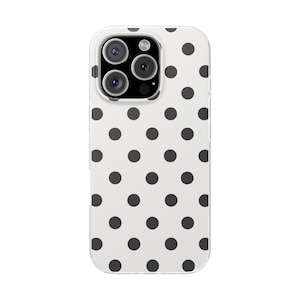 iPhone 15 14 13 Pro Max Samsung S24 S23用 ブラックホワイト水玉模様の携帯ケース、レトロな携帯ケース、ヴィンテージテーマの保護カバー
